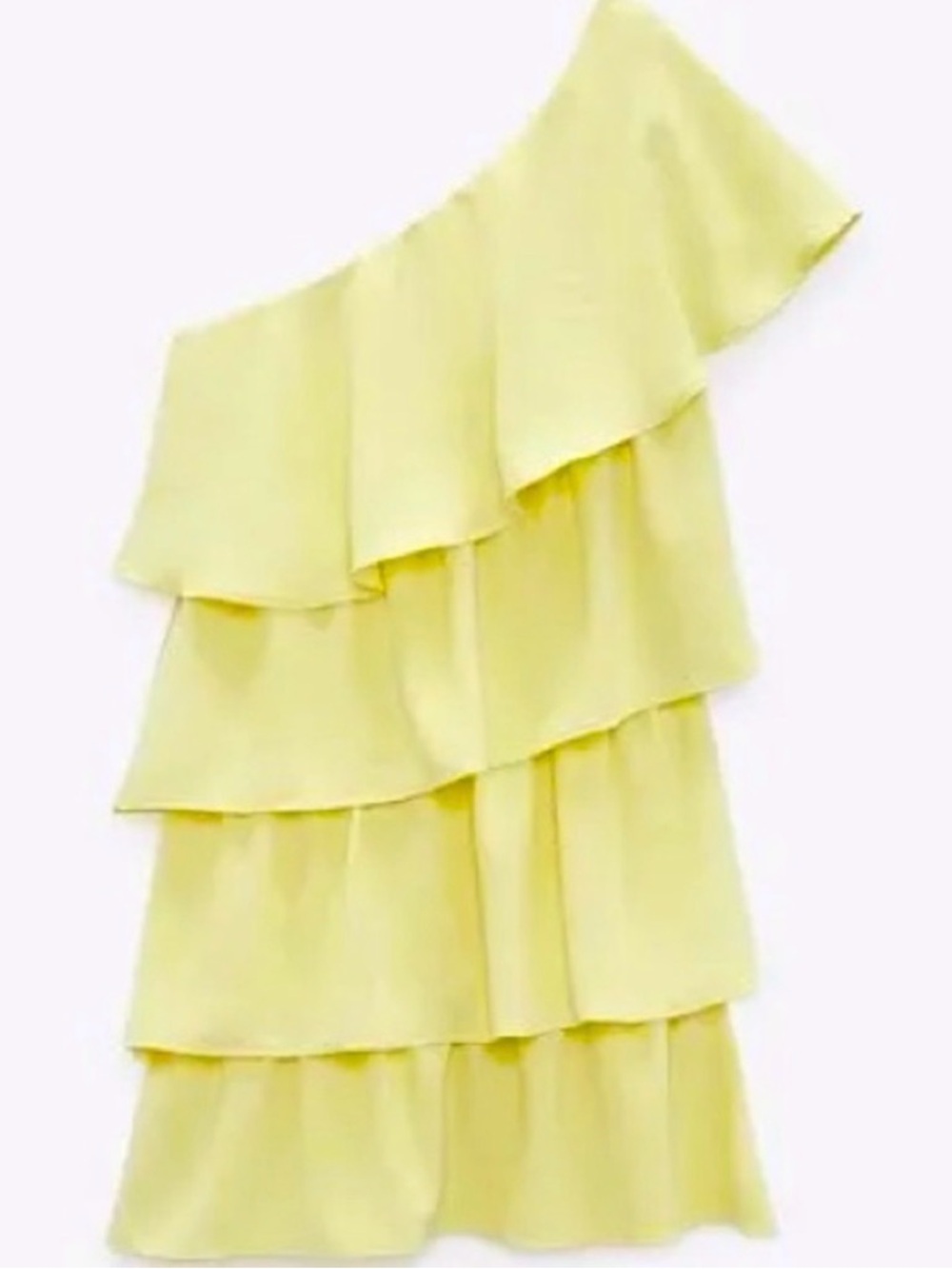 Zara One-Shoulder Tiered Ruffle Dress - Light Yellow